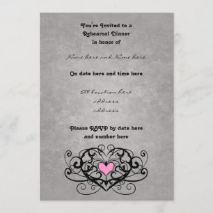 Romantic swirls and hearts rehearsal dinner invitation