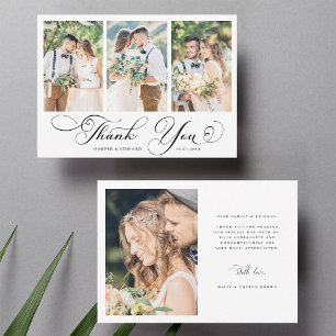 Romantic Swirly Calligraphy Wedding 4 Photo  Thank You Card