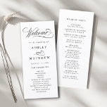 Romantic Swirly Calligraphy Wedding Ceremony Program<br><div class="desc">This black and white wedding ceremony program featuring elegant and romantic swirly calligraphy lettering with your names,  wedding date,  order of service,  and wedding party details. For more advanced customisation of this design,  please click the BLUE DESIGN TOOL BUTTON above!</div>