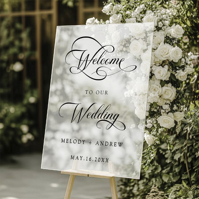 Romantic Swirly Script Wedding Welcome Frosted Acrylic Sign (Creator Uploaded)