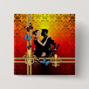 Romantic tango dancers on damask 15 cm square badge