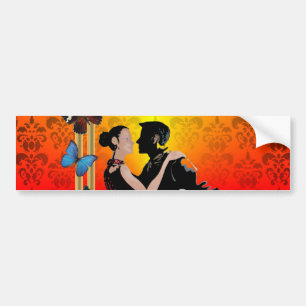 Romantic tango dancers on damask bumper sticker