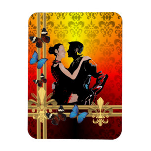 Romantic tango dancers on damask magnet