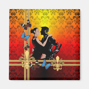 Romantic tango dancers on damask magnet