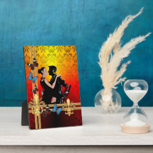 Romantic tango dancers on damask plaque