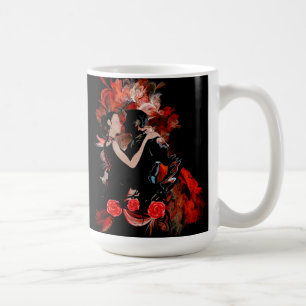 Romantic tango dancers on red fractal coffee mug