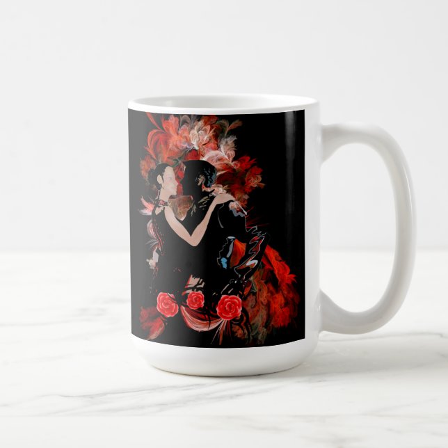 Romantic tango dancers on red fractal coffee mug (Right)