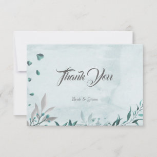 Romantic teal blue leaves botanical thank you card