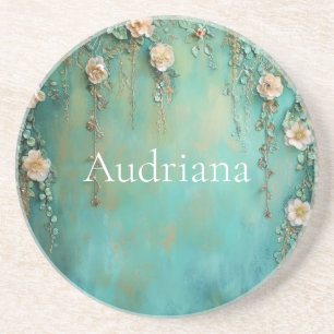Romantic Teal Blush Pink Flowers Coaster