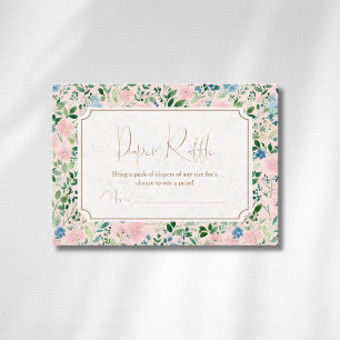 Romantic Teal Blush Sage Floral Gold Diaper Raffle Enclosure Card