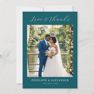 Romantic Teal Floral Photo Thank You Card