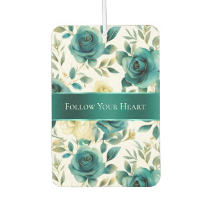 Romantic Teal Green Cream Rose Floral Car Air Freshener
