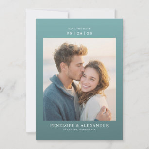 Romantic Teal Minimalist Photo Save The Date