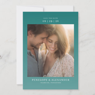 Romantic Teal Minimalist Photo Save The Date