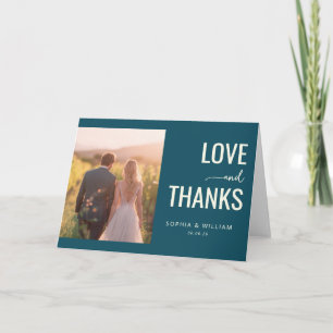 Romantic Teal Minimalist Photo Thank You Card