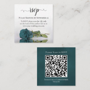 Romantic Teal Rose Elegant Wedding RSVP QR Code Enclosure Card