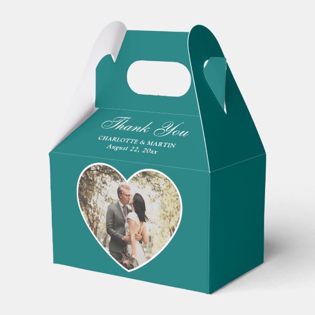 Romantic Teal Wedding Photo Favour Box (Front Side)