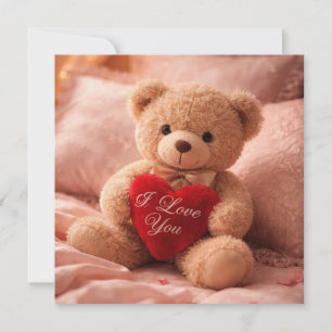 Romantic Teddy Bear Valentine Illustration Card