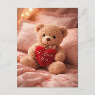 Romantic Teddy Bear Valentine Illustration Holiday Postcard