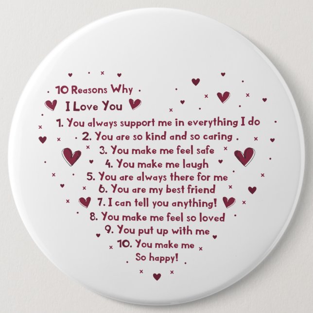 romantic ten reasons why Valentine Holiday 6 Cm Round Badge (Front)