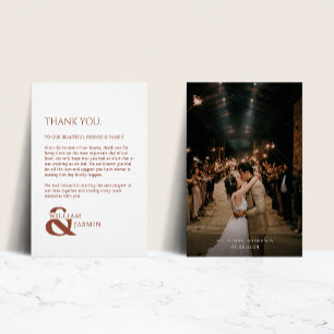 Romantic Terracotta Ampersand Names Photo Wedding Thank You Card