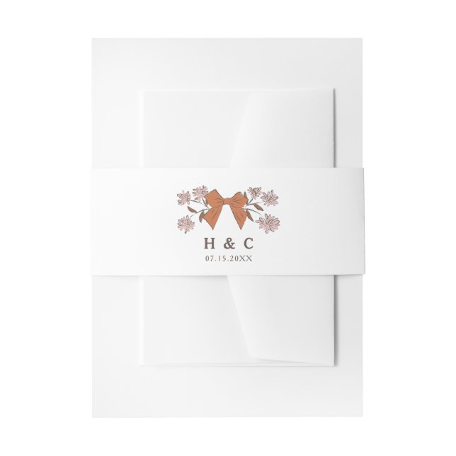 Romantic Terracotta Bow Floral Wedding  Invitation Belly Band (Front Example)