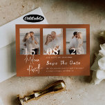 Romantic Terracotta Photo Collage Save The Date Invitation<br><div class="desc">This is a beautiful Save the Date featuring three photos of you and your spouse. Features clean black and white text. This design is completely customisable - you can customise text,  text colour,  and background colour to your liking</div>