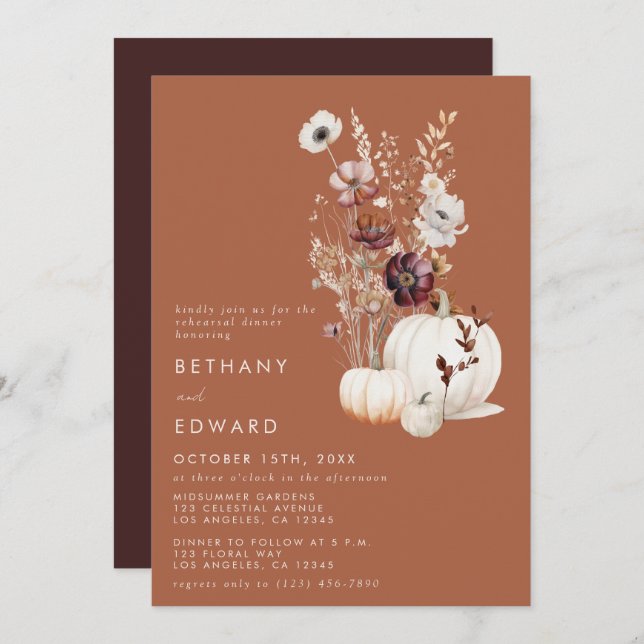 Romantic Terracotta Wildflower Rehearsal Dinner Invitation (Front/Back)