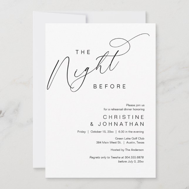Romantic The Night Before Wedding Rehearsal Dinner Invitation (Front)