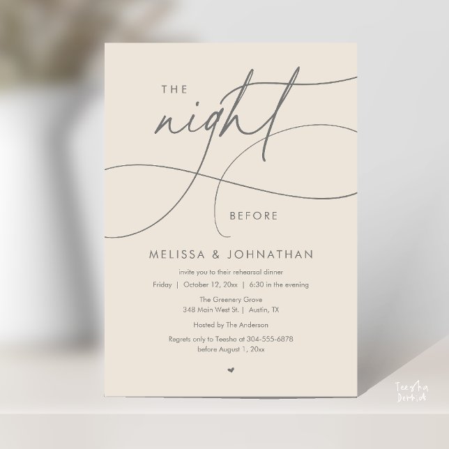 Romantic The Night Before Wedding Rehearsal Dinner Invitation (Romantic The Night Before Wedding Rehearsal Dinner Invitation card in cream grey)