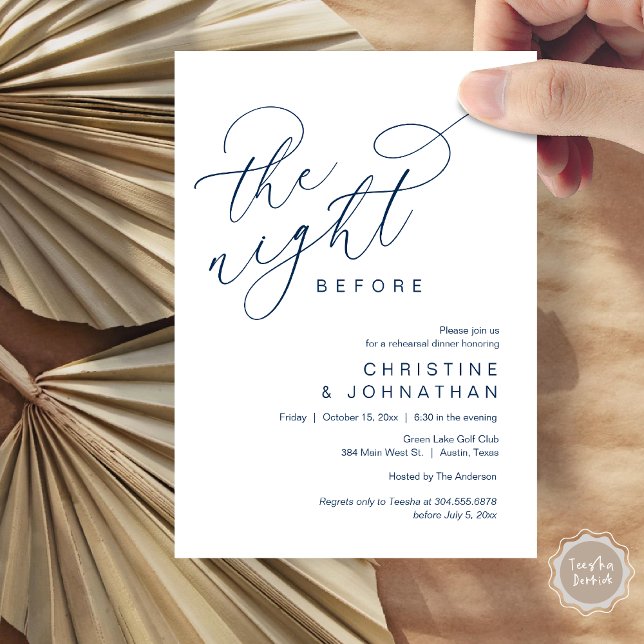 Romantic The Night Before Wedding Rehearsal Dinner Invitation (Romantic The Night Before Wedding Rehearsal Dinner Party Invitation Card, in Classy Navy Blue)