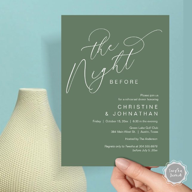 Romantic The Night Before Wedding Rehearsal Dinner Invitation (Romantic The Night Before Wedding Rehearsal Dinner Party Invitation Card, in Forest Sage Green)