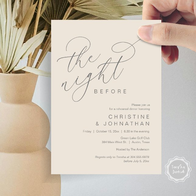 Romantic The Night Before Wedding Rehearsal Dinner Invitation (Romantic The Night Before Wedding Rehearsal Dinner Party Invitation Card, in Dark Grey Cream)