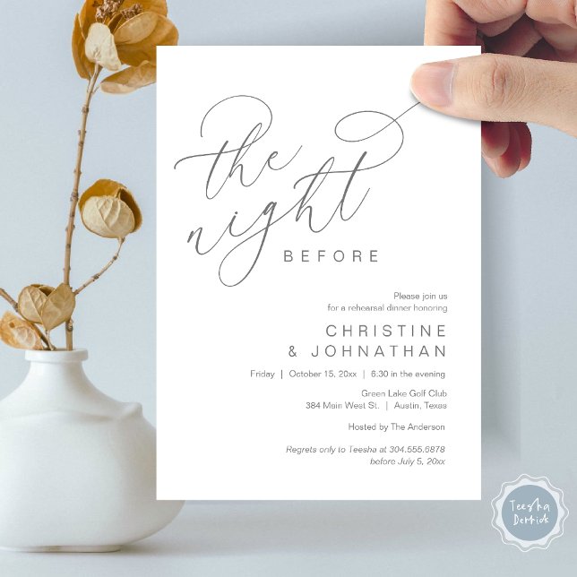 Romantic The Night Before Wedding Rehearsal Dinner Invitation (Romantic The Night Before Wedding Rehearsal Dinner Party Invitation Card, in Dark Grey)