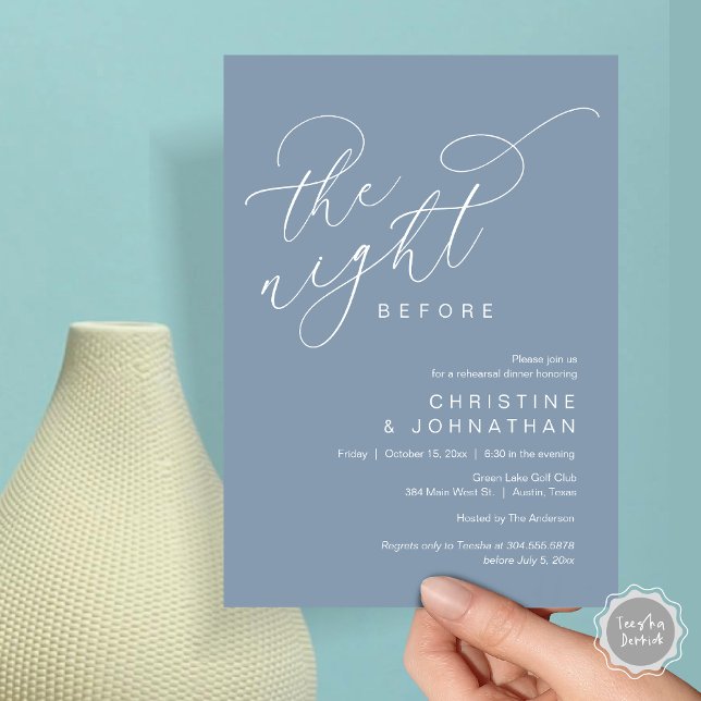Romantic The Night Before Wedding Rehearsal Dinner Invitation (Romantic The Night Before Wedding Rehearsal Dinner Party Invitation Card, in Dusty Blue)
