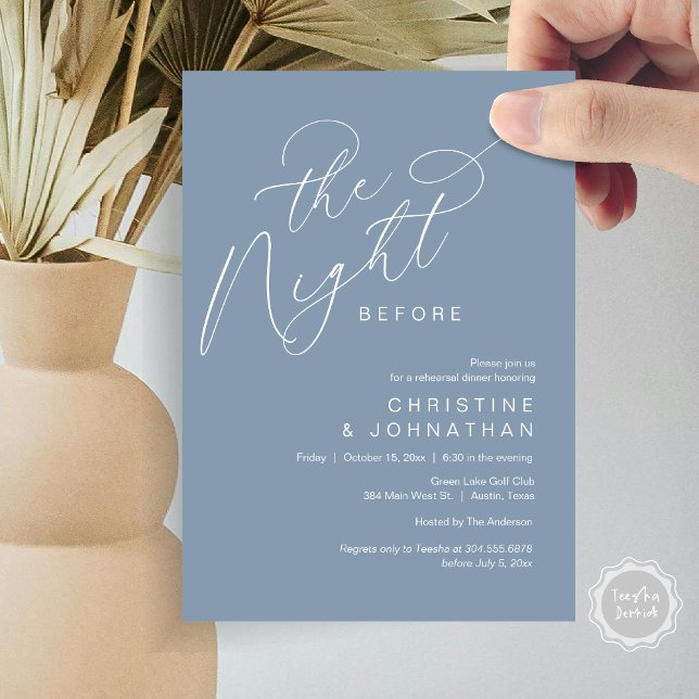 Romantic The Night Before Wedding Rehearsal Dinner Invitation (Romantic The Night Before Wedding Rehearsal Dinner Party Invitation Card, in Dusty Blue)