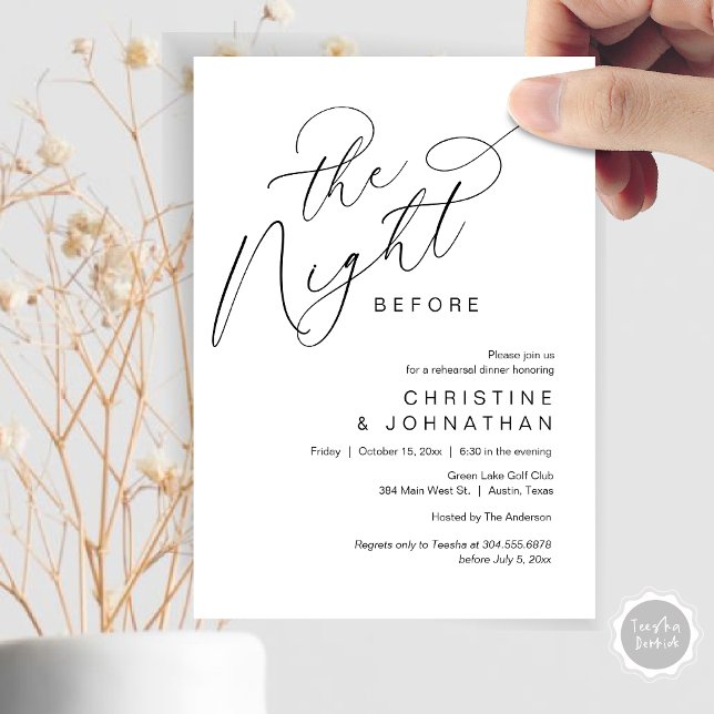 Romantic The Night Before Wedding Rehearsal Dinner Invitation (Romantic The Night Before Wedding Rehearsal Dinner Party Invitation Card, in Black and White)