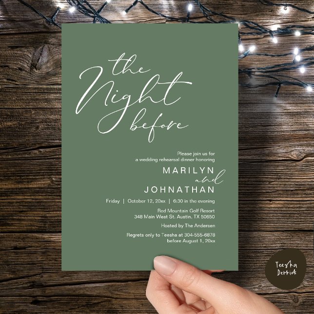 Romantic The Night Before Wedding Rehearsal Dinner Invitation (Romantic The Night Before Modern Wedding Rehearsal Dinner Invitation Card PDF Rustic Sage Green)