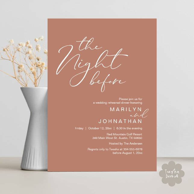 Romantic The Night Before Wedding Rehearsal Dinner Invitation (Romantic The Night Before Modern Wedding Rehearsal Dinner Invitation Card PDF Rustic Earthy Brown)