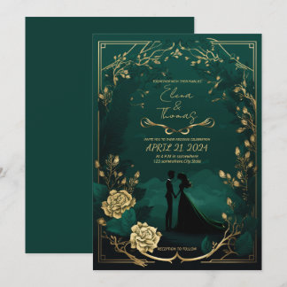 Romantic theme in Emerald Green and Golden details Invitation
