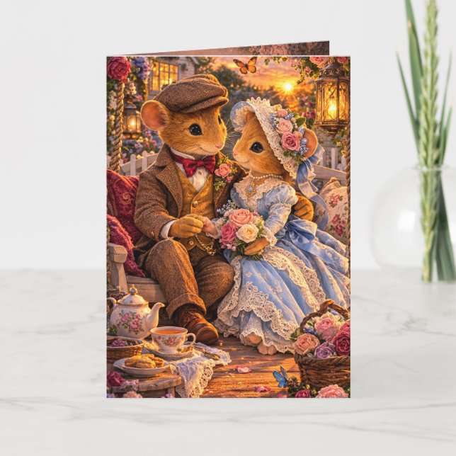 Romantic Thinking of You Mouse Couple Card (Front)