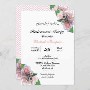 Romantic three pink roses floral Retirement Party Invitation