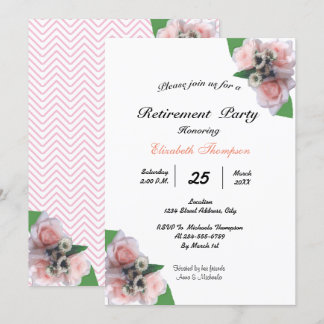 Romantic three pink roses floral Retirement Party Invitation