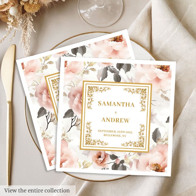 Romantic & Timeless blush floral wedding napkins (Romantic & Timeless blush floral wedding napkins)
