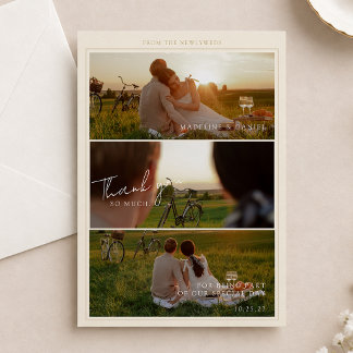 Romantic Timeless Border Photo Collage Wedding Thank You Card