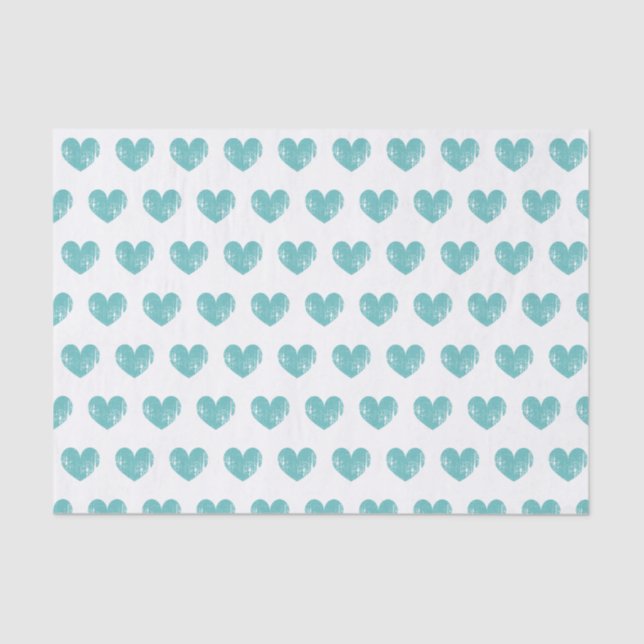 Romantic tissue paper with distressed teal hearts (Front)