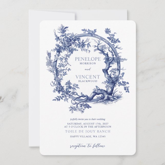 Romantic Toile de Jouy and with Love Birds Invitation (Front)