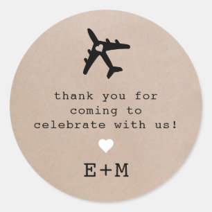 Romantic Travel Theme Aeroplane Thank You Classic Round Sticker