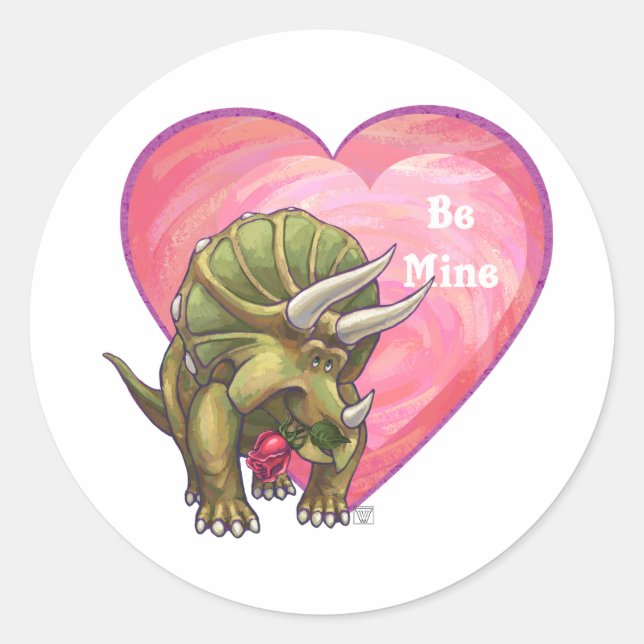 Romantic Triceratops Be Mine Classic Round Sticker (Front)
