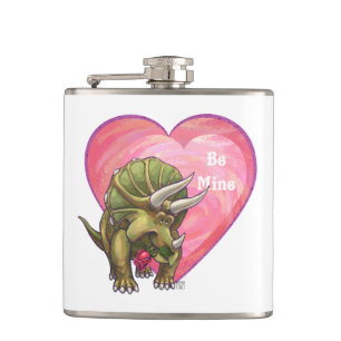 Romantic Triceratops Be Mine Hip Flask
